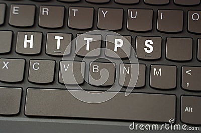 On the black keyboard, the inscription is highlighted in white - HTTPS Stock Photo