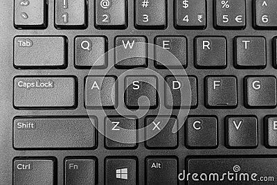 Black Keyboard Keys, Macro Shot of Keyboard Buttons Stock Photo
