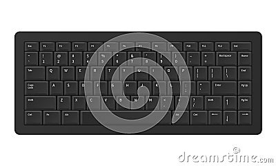 Black keyboard. Realistic modern QWERTY keypad. Digital panel buttons with alphabet letters and numbers. Top view of Vector Illustration