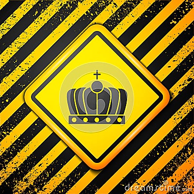 Black King crown icon isolated on yellow background. Warning sign. Vector Vector Illustration