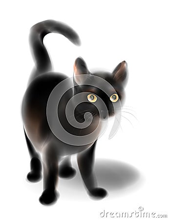 Black kitten. Cat for Halloween design. Imitation of watercolor Vector Illustration