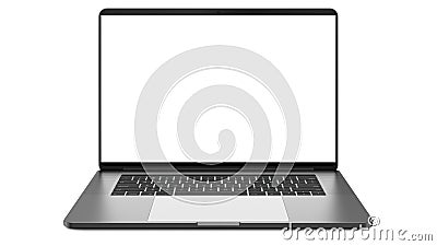 Black laptop with blank screen isolated on white background. Whole in focus. High detailed. Stock Photo