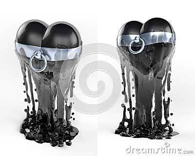 Black latex heart object with kinky story of o ring Stock Photo