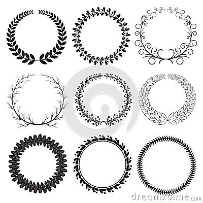 Black Laurel Wreaths Set Vector Illustration