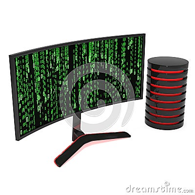 Black LCD tv screen with server hard disk Stock Photo