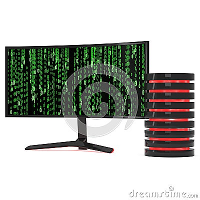 Black LCD tv screen with server hard disk Stock Photo