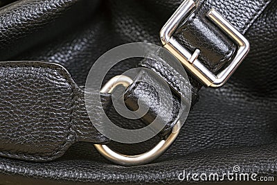 Black Leather Bag Close Up. Stock Photo