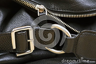 Black Leather Bag Close Up. Stock Photo