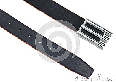 Black leather belt with silver buckle Stock Photo