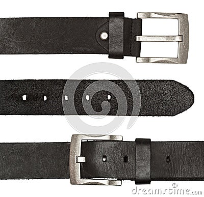 Black leather belts with silver buckle Stock Photo