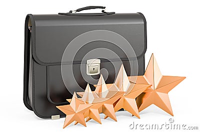 Black leather briefcase with five golden stars, 3D rendering Stock Photo