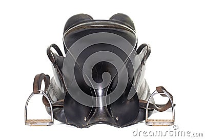 Black leather saddle Stock Photo