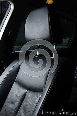 Black leather seat in a car Stock Photo