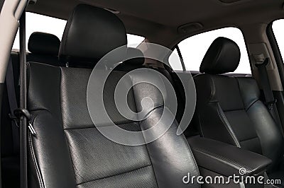 Black leather seats in car. Stock Photo