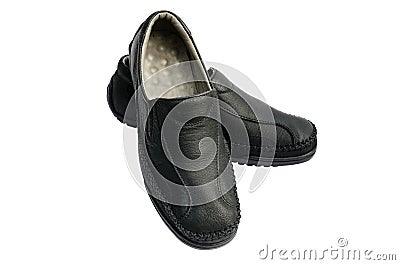 Black leather shoes Stock Photo