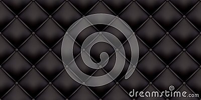 Black leather upholstery pattern texture background. Vector vintage royal sofa leather upholstery buttons seamless pattern Vector Illustration