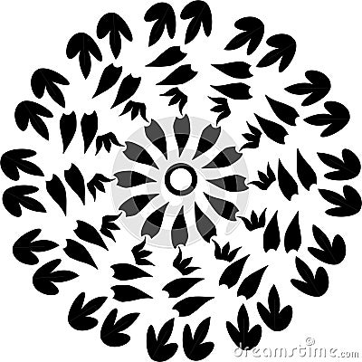 Black leaves, black flowers, Black and white floral leaf line art Mandala round design Illustration,. Cartoon Illustration