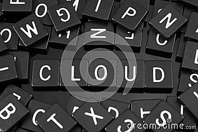 Black letter tiles spelling the word & x22;cloud& x22; Stock Photo