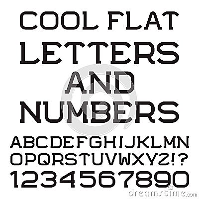 Black letters and numbers. Cool flat font. Vector Illustration