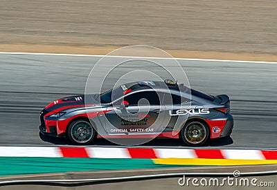 Black Lexus RC safety car at Laguna Seca during the MotoAmerica Superbike races Editorial Stock Photo