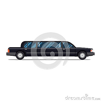 Black limo. limousine. Flat vector illustration. Isolate. Luxary vehicle. Side view Vector Illustration