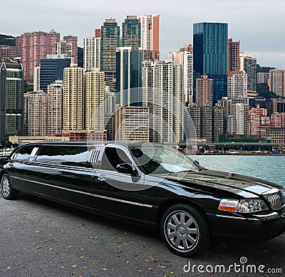 Black limousine in Hong Kong Stock Photo