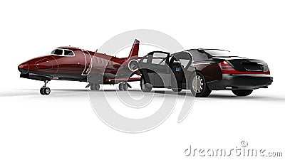 Black limousine with a private jet Stock Photo