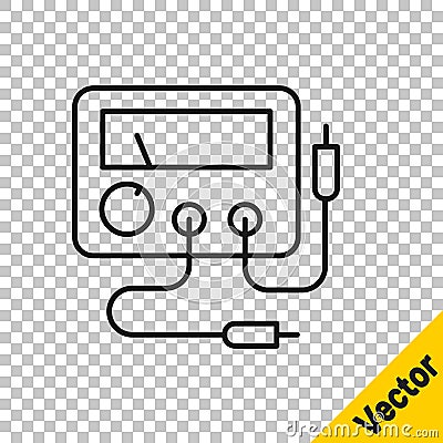 Black line Ampere meter, multimeter, voltmeter icon isolated on transparent background. Instruments for measurement of Vector Illustration