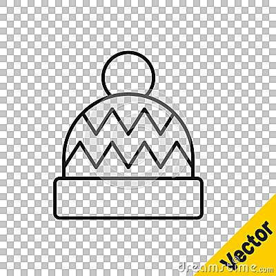 Black line Beanie hat icon isolated on transparent background. Vector Vector Illustration