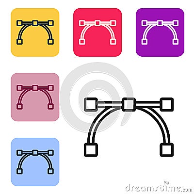 Black line Bezier curve icon isolated on white background. Pen tool icon. Set icons in color square buttons. Vector Vector Illustration