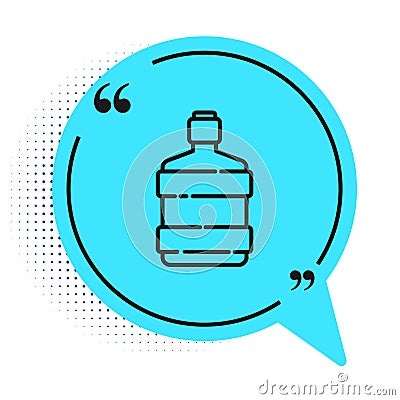 Black line Big bottle with clean water icon isolated on white background. Plastic container for the cooler. Blue speech Vector Illustration