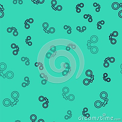 Black line Binoculars icon isolated seamless pattern on green background. Find software sign. Spy equipment symbol Vector Illustration