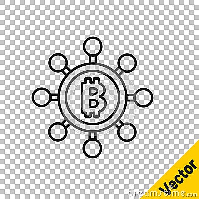 Black line Blockchain technology Bitcoin icon isolated on transparent background. Abstract geometric block chain network Vector Illustration