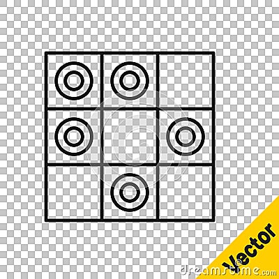 Black line Board game of checkers icon isolated on transparent background. Ancient Intellectual board game. Chess board Vector Illustration