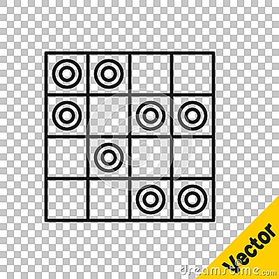 Black line Board game of checkers icon isolated on transparent background. Ancient Intellectual board game. Chess board Vector Illustration