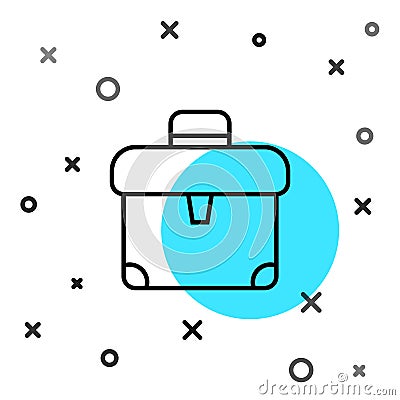 Black line Briefcase icon isolated on white background. Business case sign. Business portfolio. Random dynamic shapes Vector Illustration