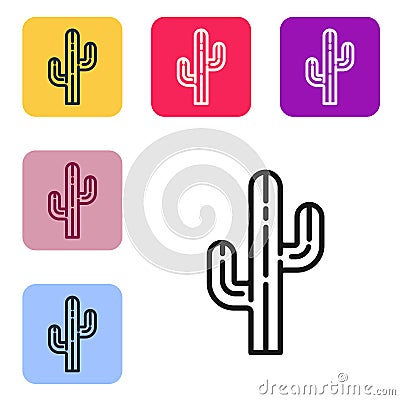 Black line Cactus icon isolated on white background. Set icons in color square buttons. Vector Vector Illustration