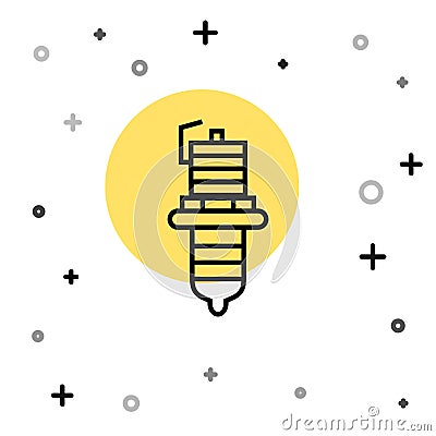 Black line Car spark plug icon isolated on white background. Car electric candle. Random dynamic shapes. Vector Vector Illustration