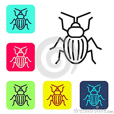 Black line Chafer beetle icon isolated on white background. Set icons in color square buttons. Vector Vector Illustration