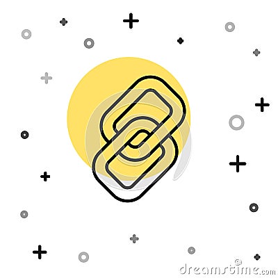 Black line Chain link icon isolated on white background. Link single. Hyperlink chain symbol. Random dynamic shapes Vector Illustration