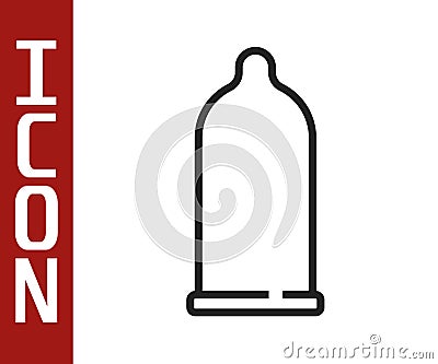 Black line Condom safe sex icon isolated on white background. Safe love symbol. Contraceptive method for male. Vector Stock Photo