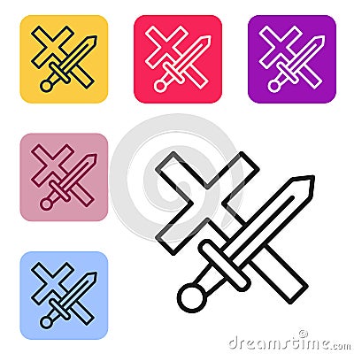 Black line Crusade icon isolated on white background. Set icons in color square buttons. Vector Vector Illustration