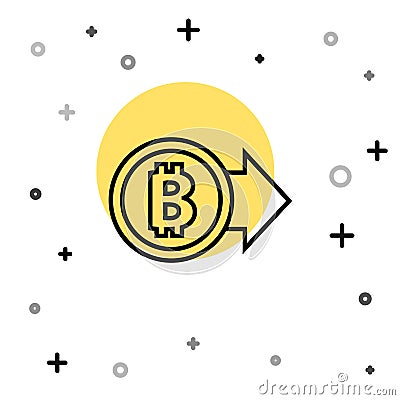 Black line Cryptocurrency coin Bitcoin icon isolated on white background. Physical bit coin. Blockchain based secure Vector Illustration