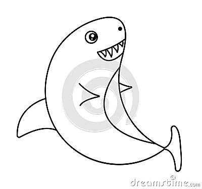Black line cute shark Vector Illustration