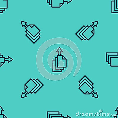 Black line Data export icon isolated seamless pattern on green background. Vector Vector Illustration