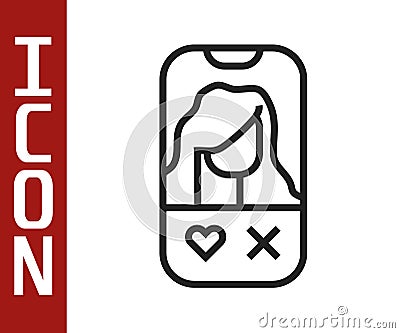 Black line Dating app online mobile concept icon isolated on white background. Female male profile flat design. Couple Vector Illustration