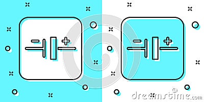 Black line DC voltage source icon isolated on green and white background. Random dynamic shapes. Vector Vector Illustration