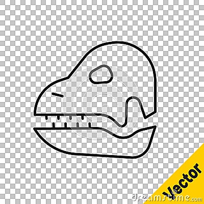 Black line Dinosaur skull icon isolated on transparent background. Vector Vector Illustration