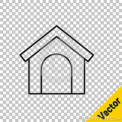 Black line Dog house icon isolated on transparent background. Dog kennel. Vector Vector Illustration