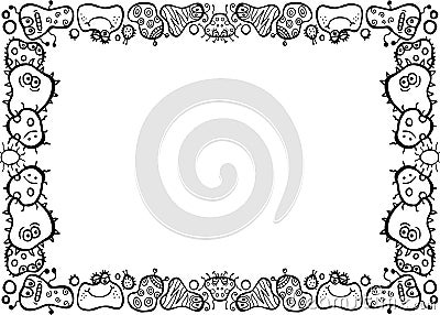 Black Line Doodle Germ Border Stock Photo